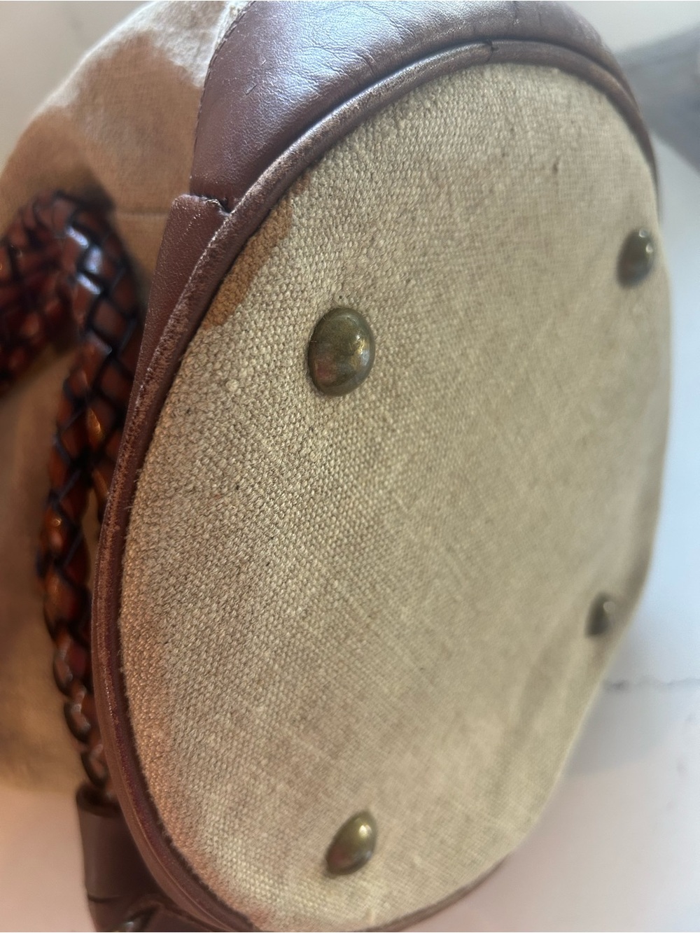 Ann Taylor Linen Bucket Bag with Braided Leather Strap - Flax - Picture 6 of 7